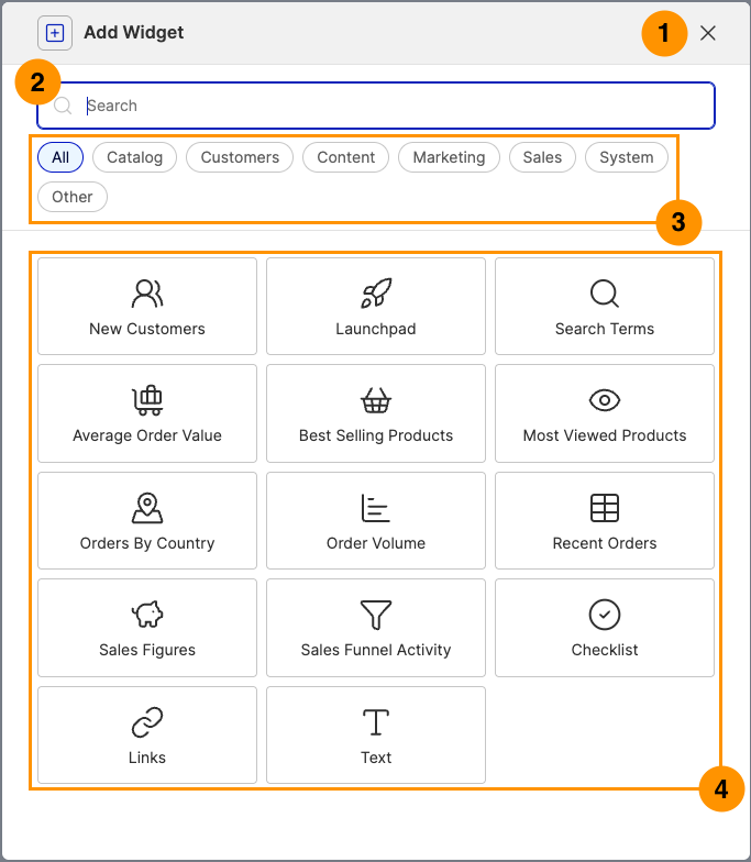 Widget selection modal