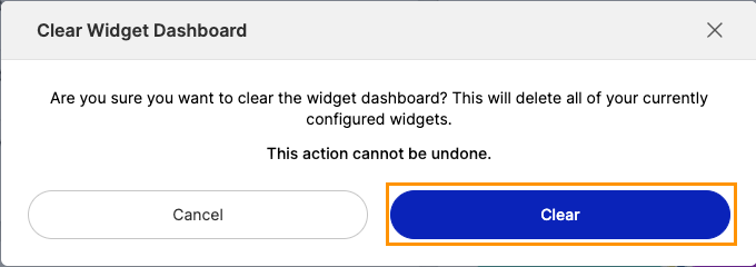 Clear dashboard confirmation modal