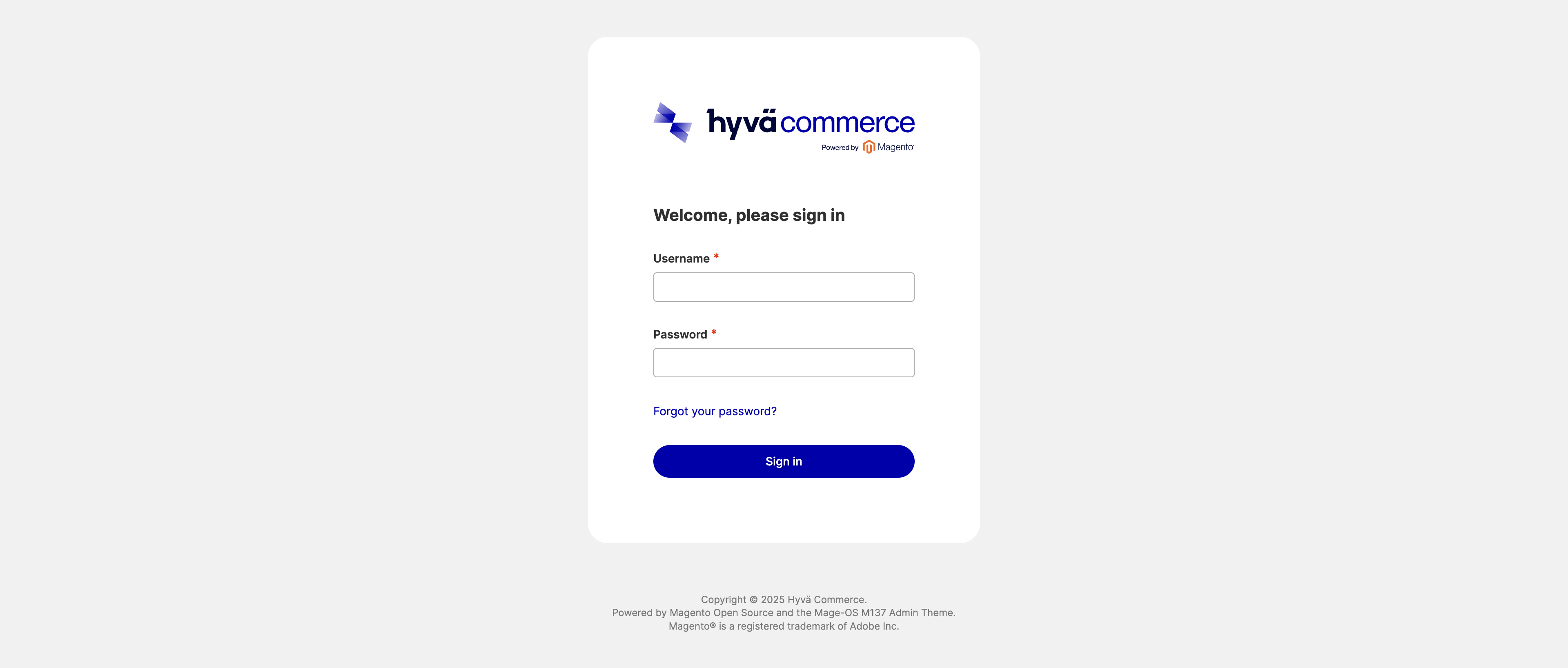 Hyvä Commerce Admin Theme Login Page