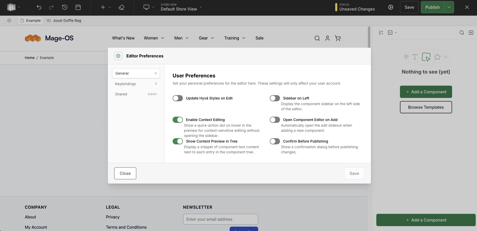 Editor Preferences dialog