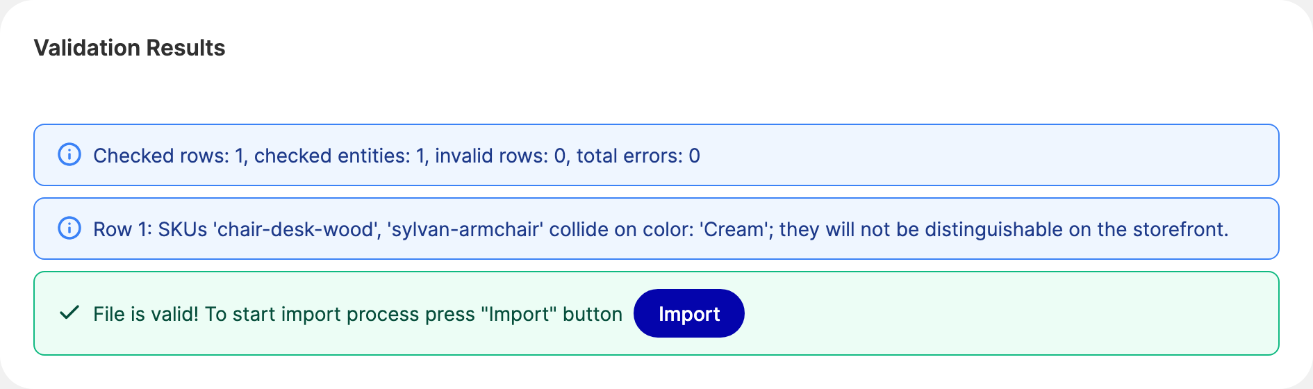 Check Data reporting two products that share every link attribute value Import validation results