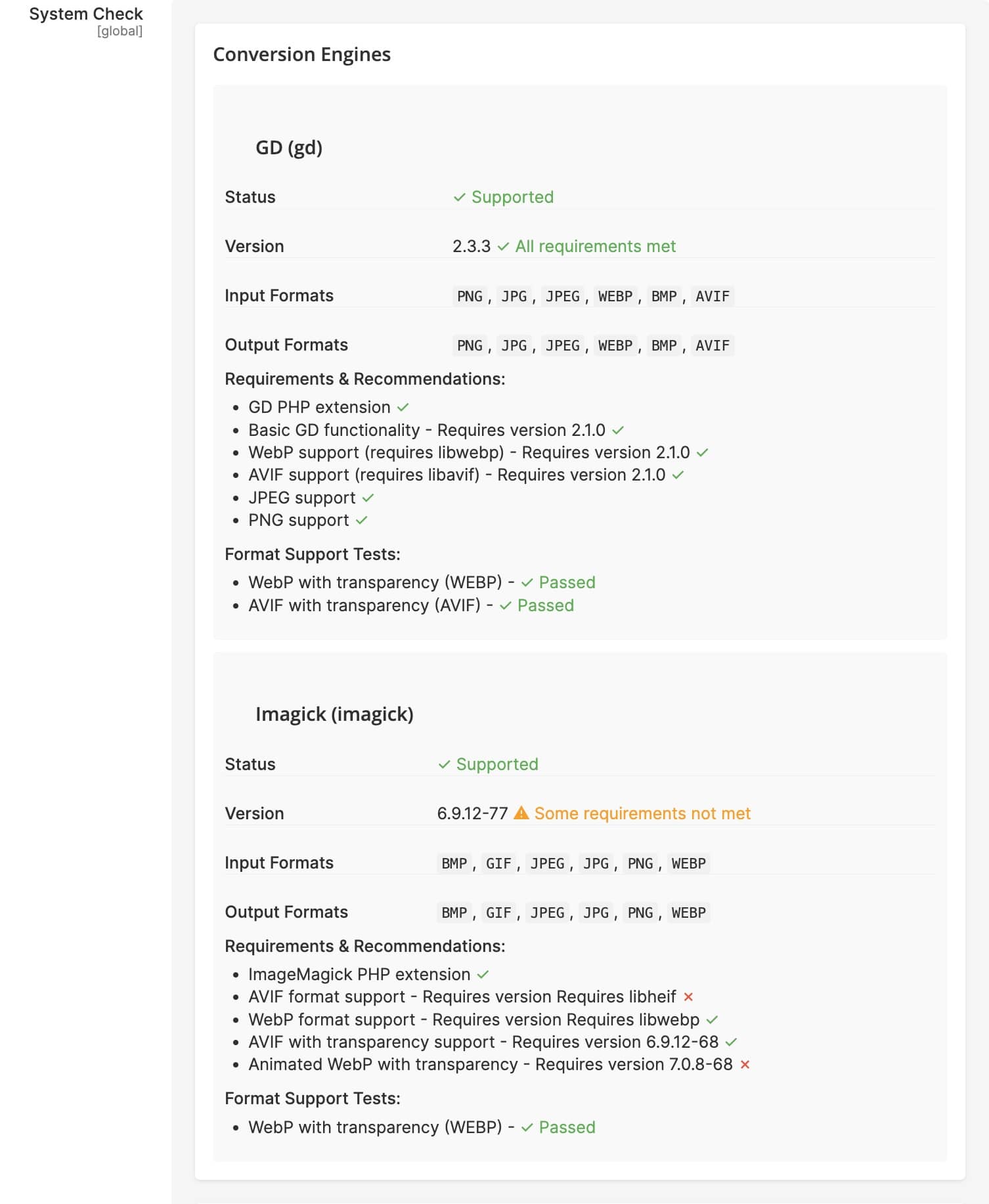 System Check Configuration
