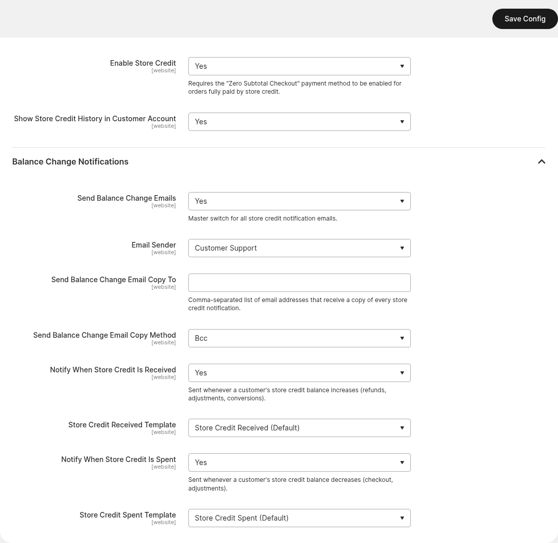 The Store Credit configuration section Store Credit configuration